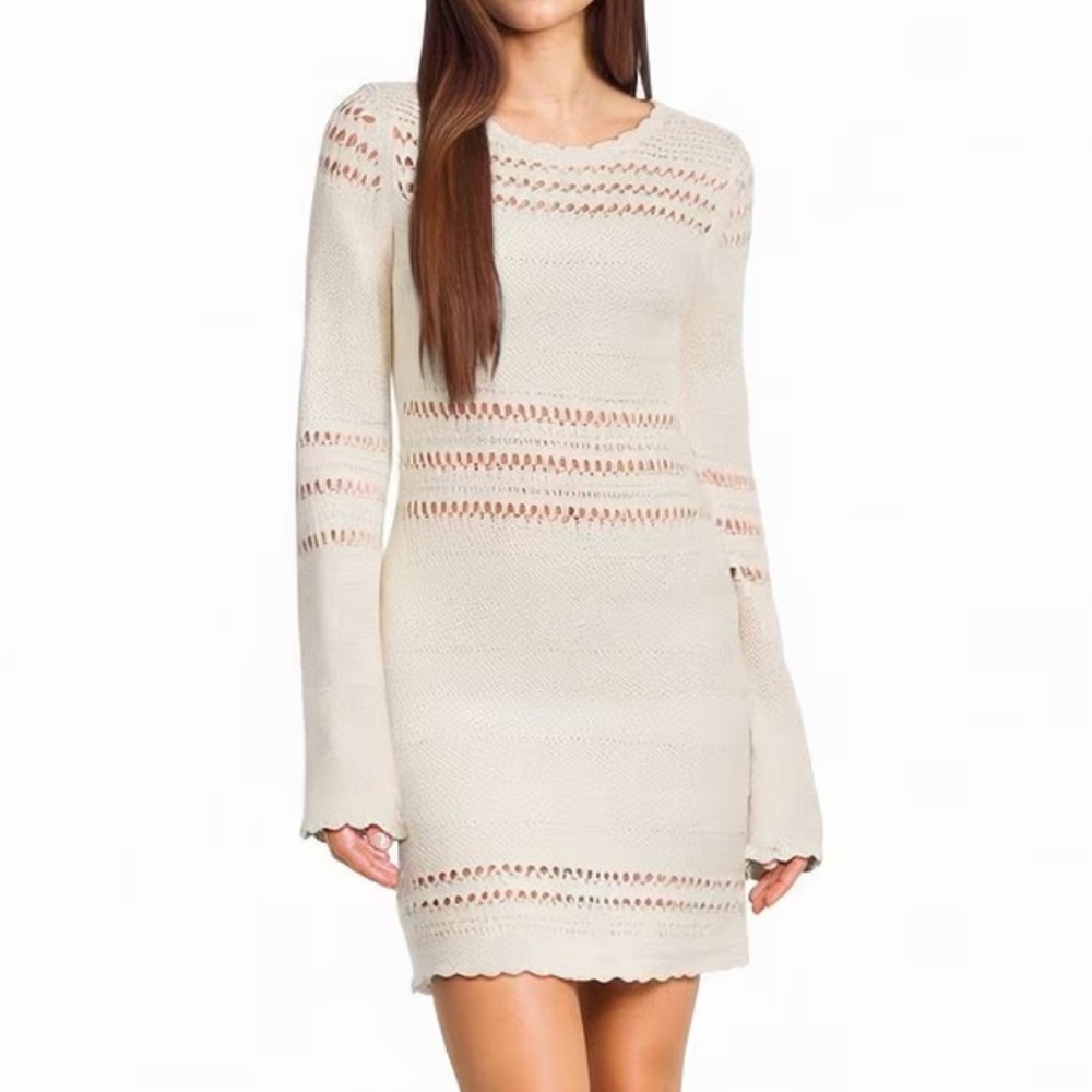 NWT crochet dress beach hand knit long sleeve festival coachella coverup layer